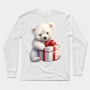 Baby Christmas Polar Bear With Gift Long Sleeve T-Shirt